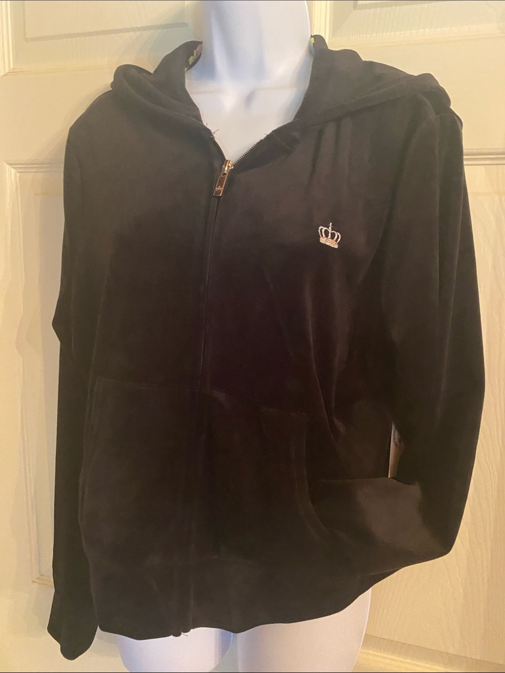 Juicy Couture Black Velour Hoodie with Rhinestone Logo